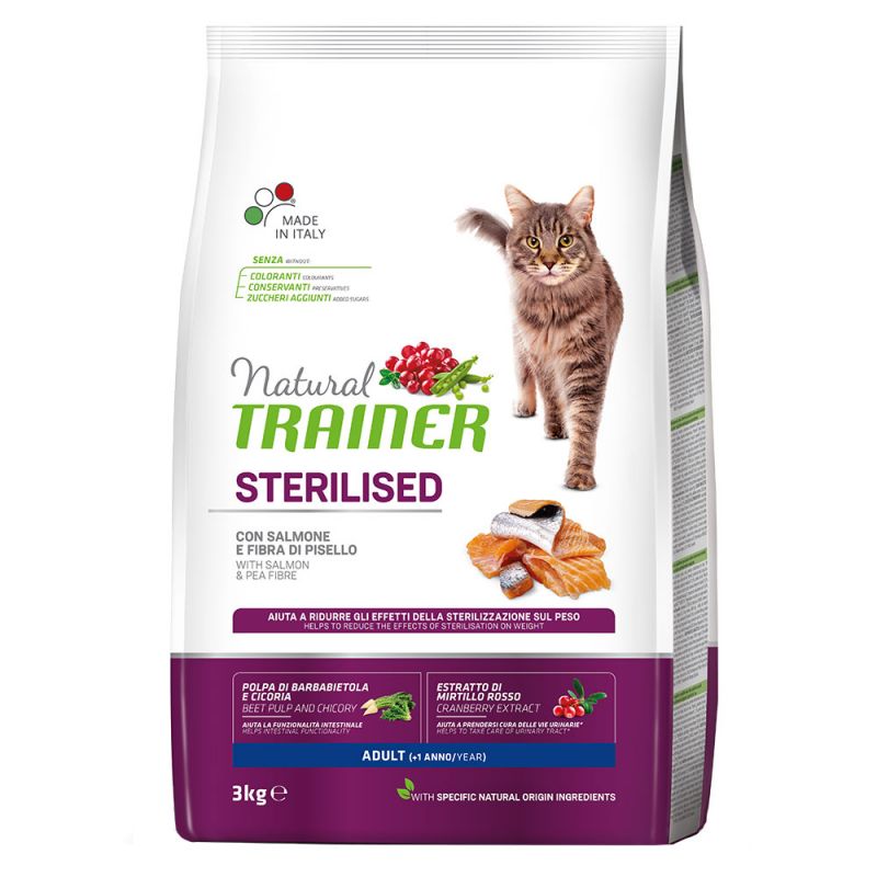 Natural Trainer Sterilised con Salmone 3kg Alimento per gatti Natural Trainer Sterilised con Salmone 3kg Alimento per gatti